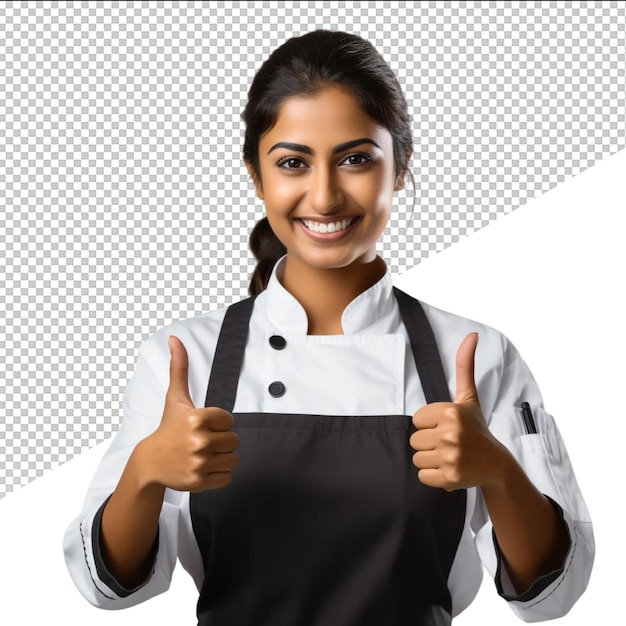 PSD a woman in a chefs uniform giving the thumbs up