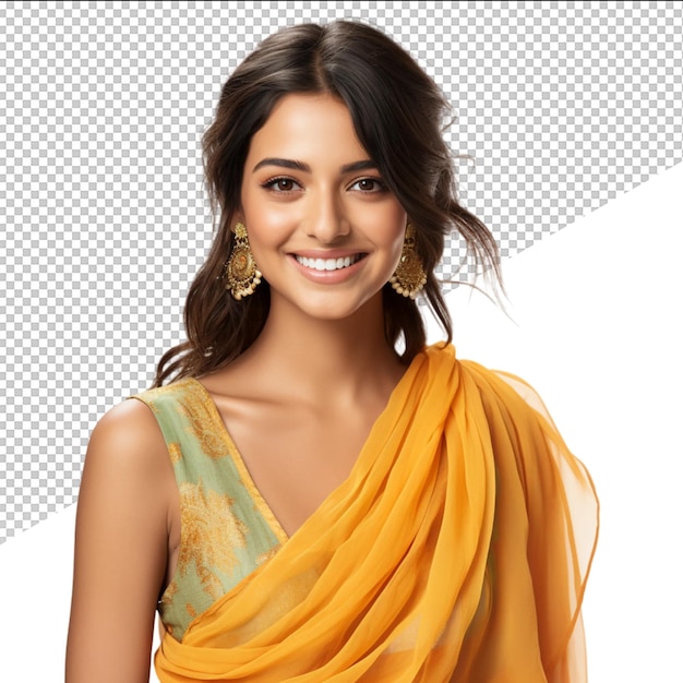 PSD a woman in a sari with a yellow sari on the front