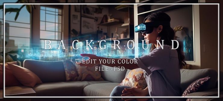 PSD woman interacting with virtual reality cityscape