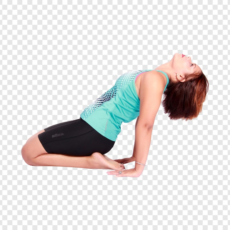 PSD woman performing a kneeling yoga pose