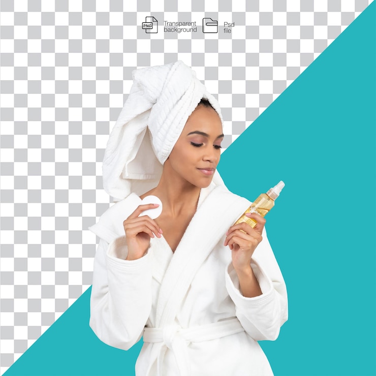 PSD woman using skincare oil and cotton pad