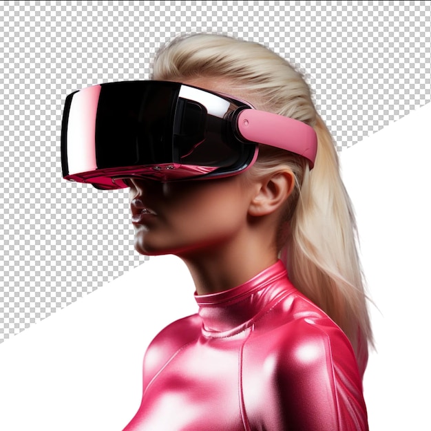 PSD a woman wearing a pink virtual reality headgear