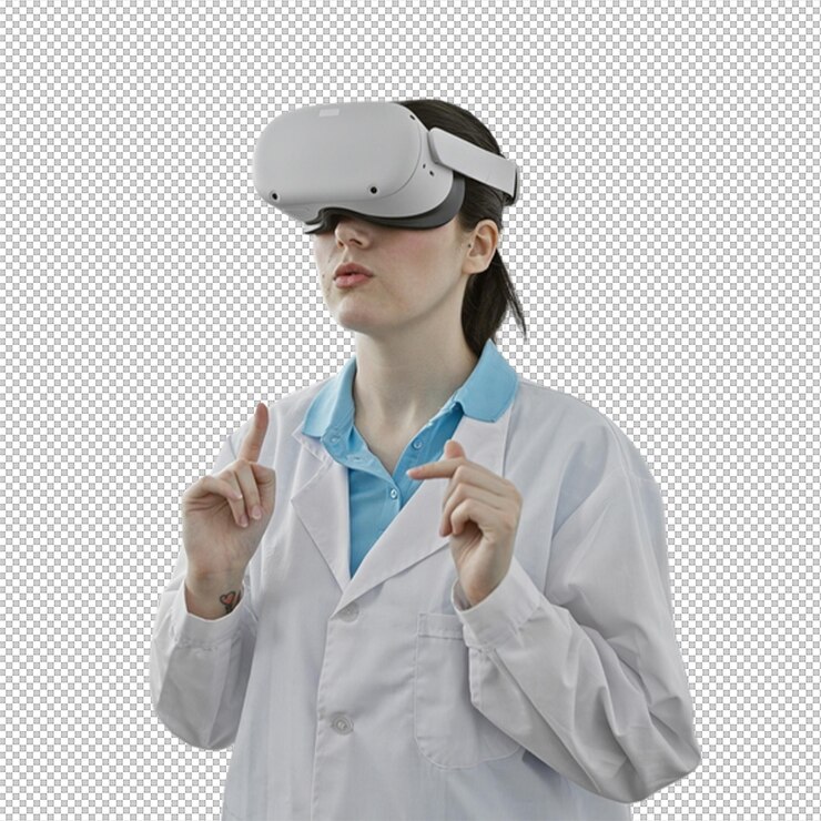 PSD woman wearing vr headset in laboratory setting