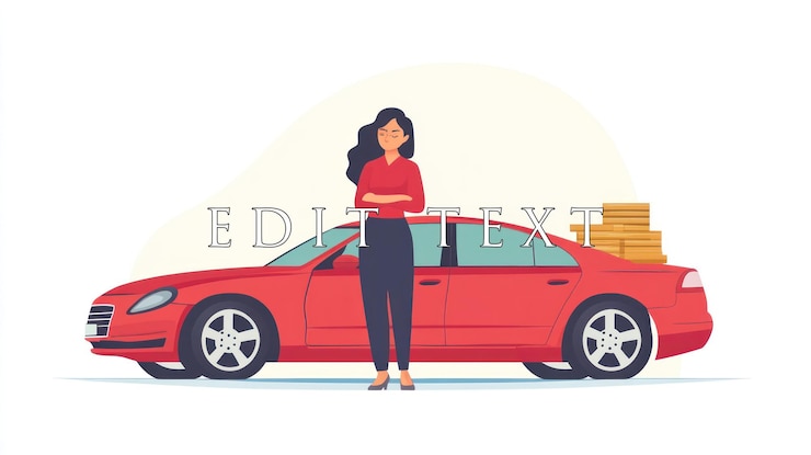 PSD woman with arms crossed standing beside a red car with pizza boxes in the trunk