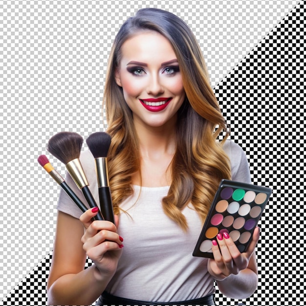 PSD women holding beauty products on transparent background