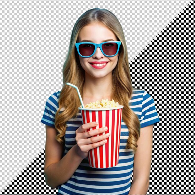 PSD women holding popcorn on transparent background