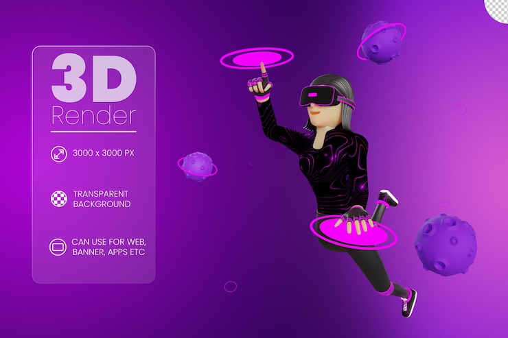 PSD women with planet on metaverse 3d illustration 1