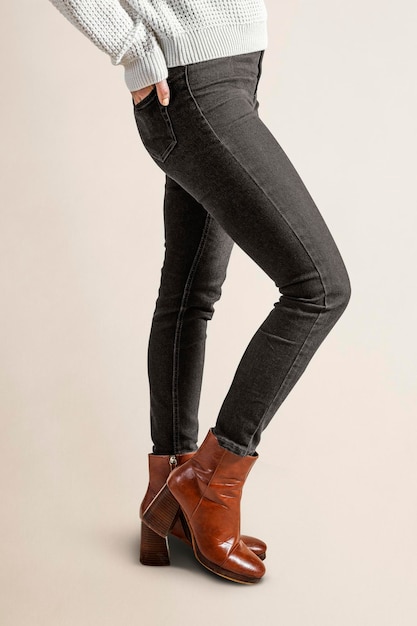 Women39s jeans preto mockup vista lateral roupas casuais design de moda psd