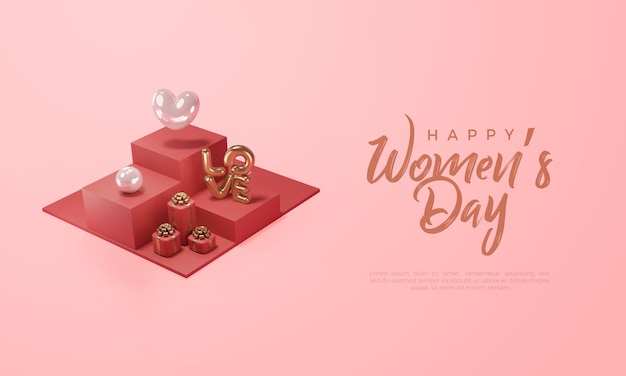 Womens Day 3D-Render mit rotem quadratischem Podium