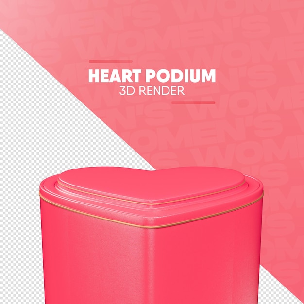 Womens day 8 mars Heart Podium 3D Render isolé pour la composition
