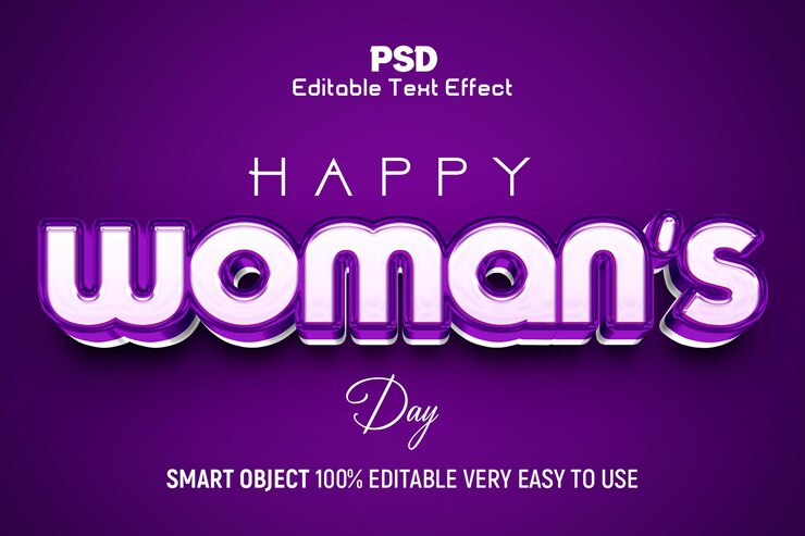Womens Day is written in purple 3d editable text effect