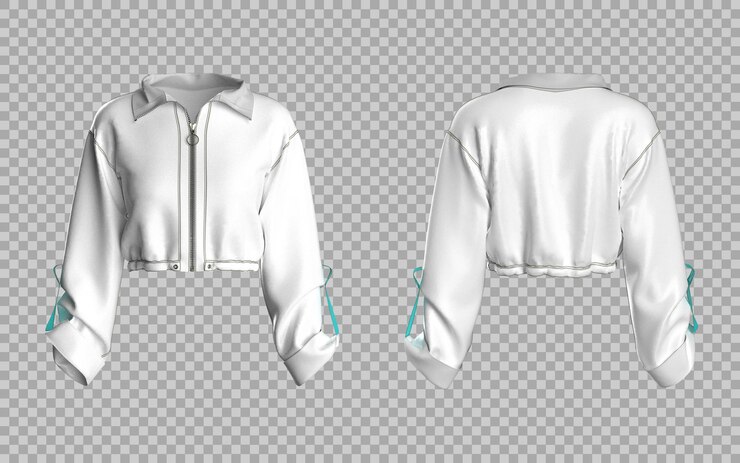 PSD womens white cropped zipup jacket 3d mockup transparent background