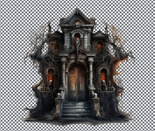 PSD wonderful haunted house entrance design isolated on transparent background