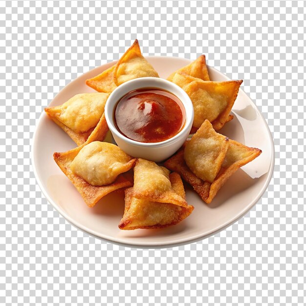 PSD wontons frits de crabe chinois sur assiette isolés sur un fond transparent