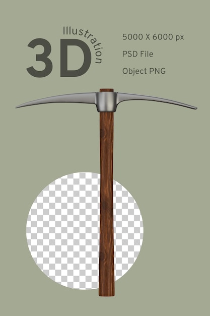 Wood handle pickaxe on white background