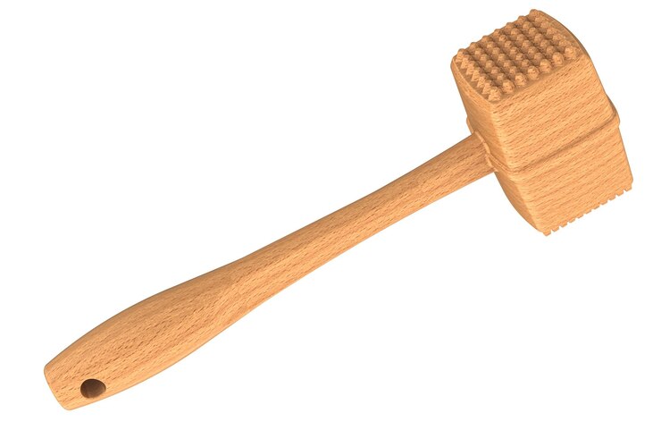 PSD wood meat mallet tenderizer 3d rendering isolated on transparent background