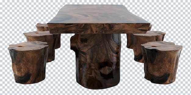 Wooden dining table from old tree. Furniture
