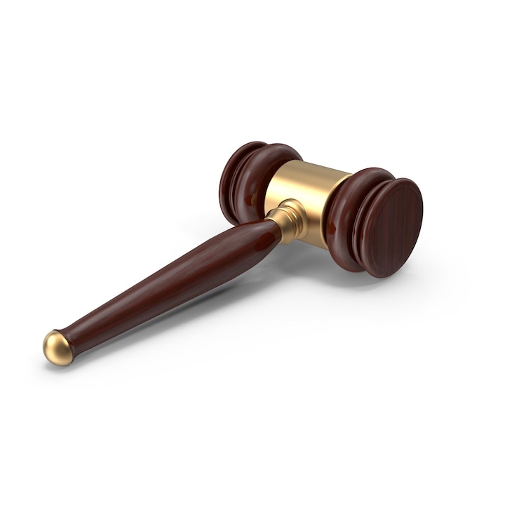 PSD wooden gavel with gold accents symbolizing law and justice