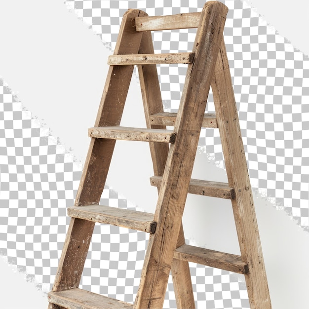 PSD a wooden ladder is leaning against a white background