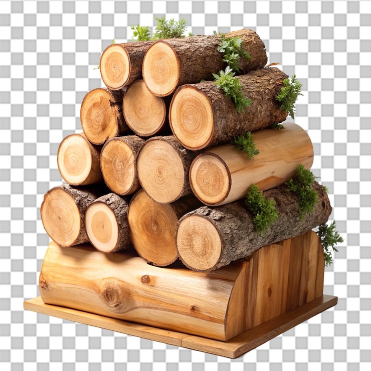 PSD wooden log display isolated on transparent background