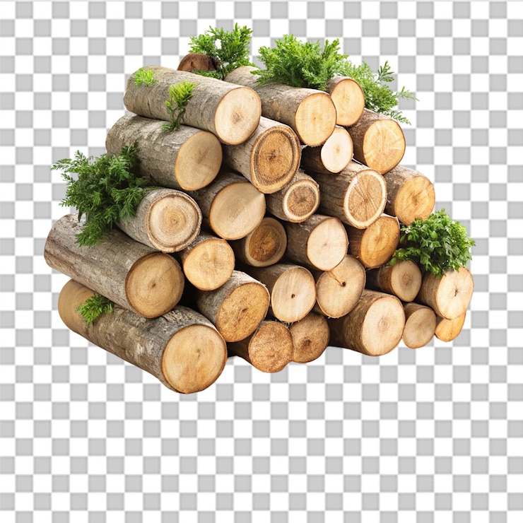 PSD wooden log display isolated on transparent background