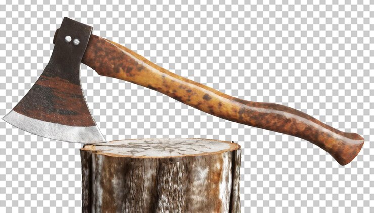PSD wooden rusty axe isolated on a transparent background