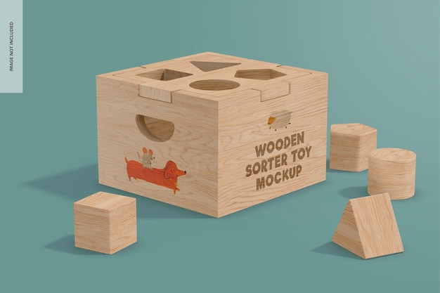 Wooden sorter toy mockup linke ansicht