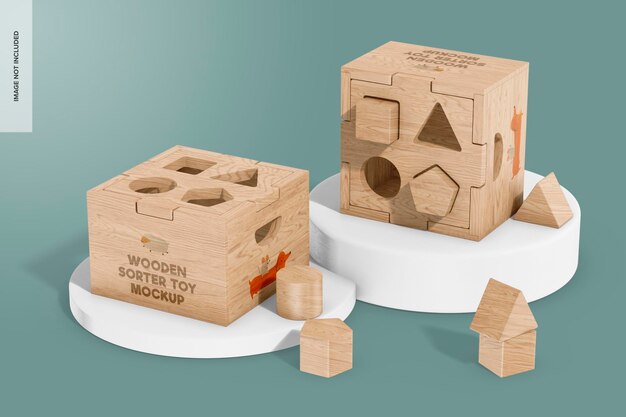 PSD wooden sorter toys mockup