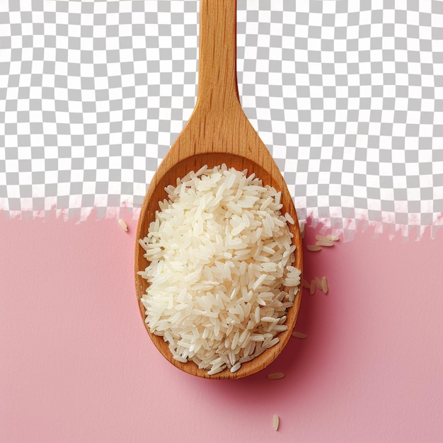 PSD a wooden spoon with rice in it and a wooden spoon with a pink background