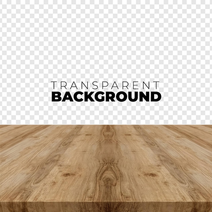 PSD wooden table top isolated on transparent background for product display mockup