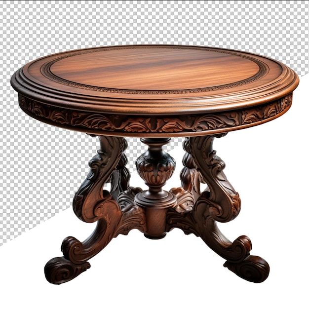 PSD a wooden table with a carved design on it