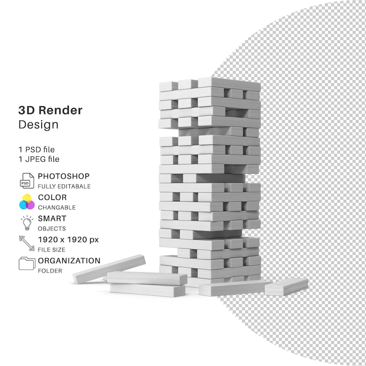 PSD wooden tower bricks 3d-modellierung psd-datei realistisches wooden tower bricks-spiel