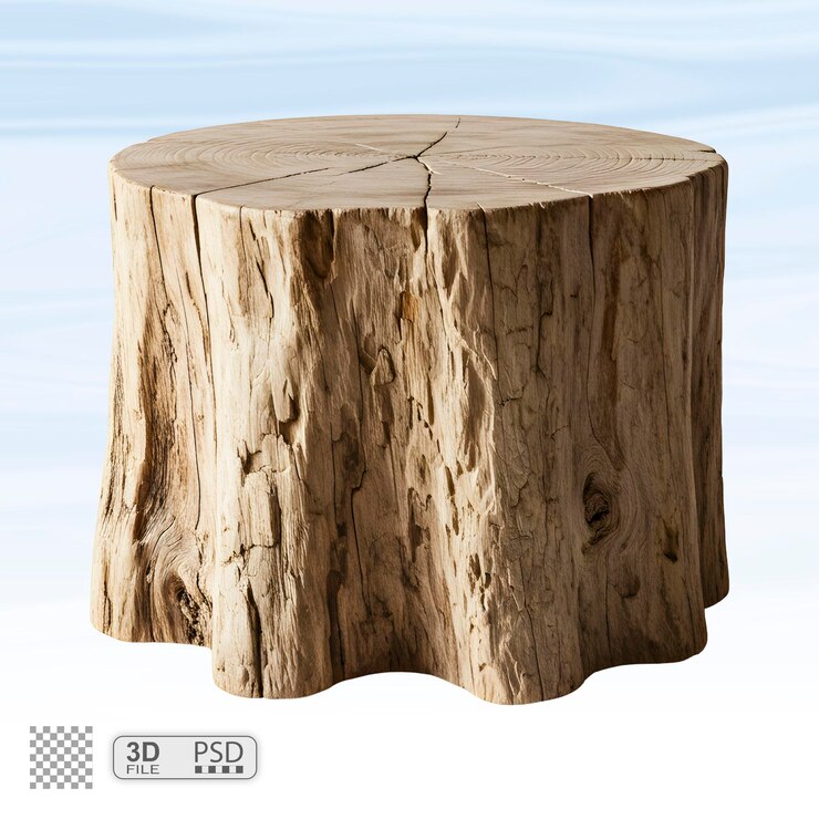 PSD wooden tree stump table - rustic natural furniture