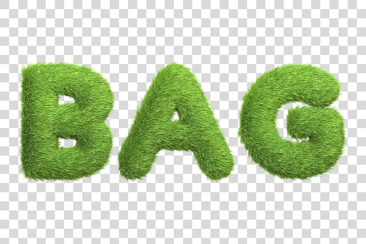 PSD word bag renderizado en una textura de hierba verde aislada sobre un fondo blanco ilustración de renderización 3d