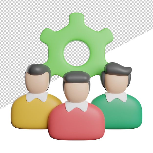 Work team management vorderansicht 3d-rendering-icon-illustration auf transparentem hintergrund