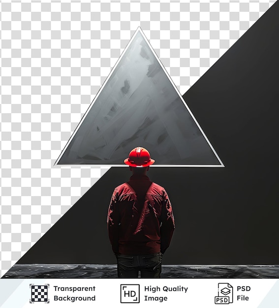 worker contemplates abstract triangle shape with transparent background industrial design concept w