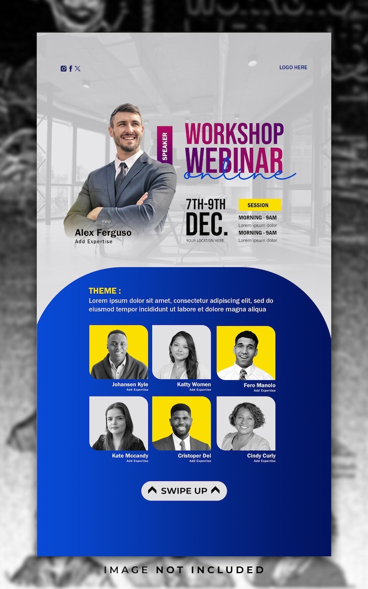 PSD workshop webinar história do instagram e modelo de banner de mídia social