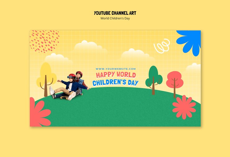 PSD world children's day youtube channel art template design