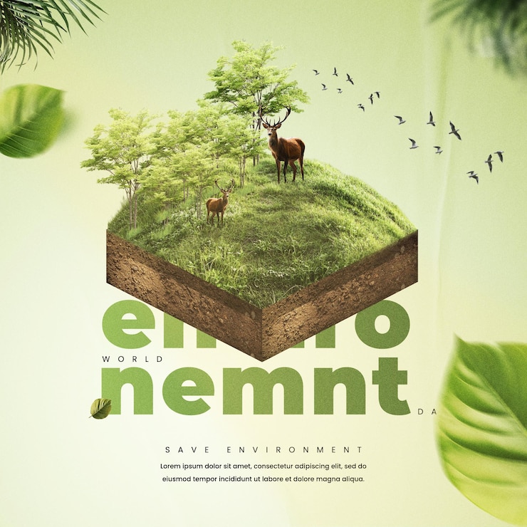 PSD world environment day social template with nature icons