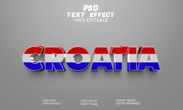 World of Football Qatar Cup 2022 Croacia Efecto de texto 3D Archivo PSD