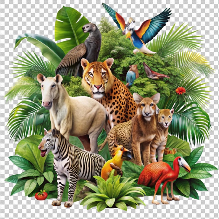 PSD world wildlife day with animals in jungle set