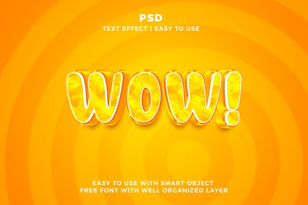 Wow 3d estilo de efecto de texto editable psd con fondo