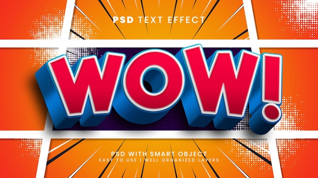 PSD wow comic 3d bearbeitbarer texteffekt mit halbton- und cartoon-textstil