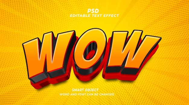 Wow Comic Art Psd 3d Modèle Photoshop D'effet De Texte Modifiable Avec Arrière-plan