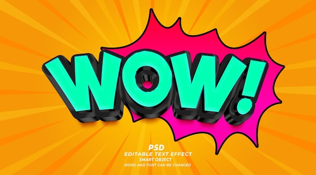 Wow Comic-Kunst 3D bearbeitbare Texteffekt-Photoshop-Vorlage