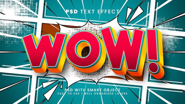 PSD wow efecto de texto editable 3d cómico con estilo de texto sorpresa y salpicadura