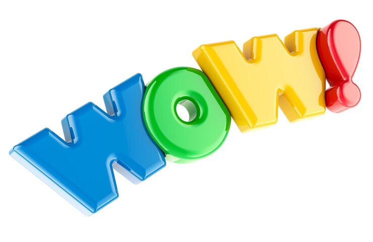 PSD wow representación 3d de la inscripción de color aislada en un fondo transparente