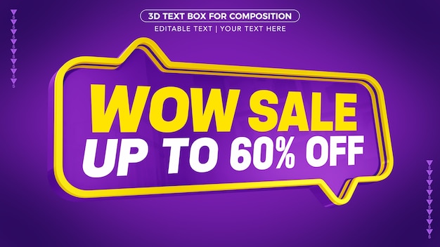 Wow Sale D caixa de texto com desconto na renderização 3D