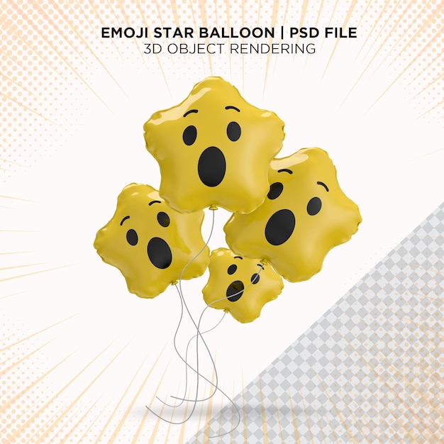 PSD wow suspiro emoji quatro balão estrela flutuante estilo 3d renderização isolada