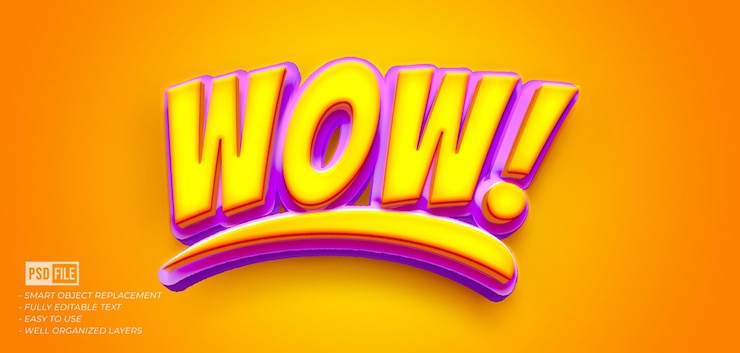 PSD wow texto editable efecto de texto de estilo cómico 3d
